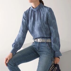 WHBM Long Sleeve Mock-neck Blouse With Front Keyhole